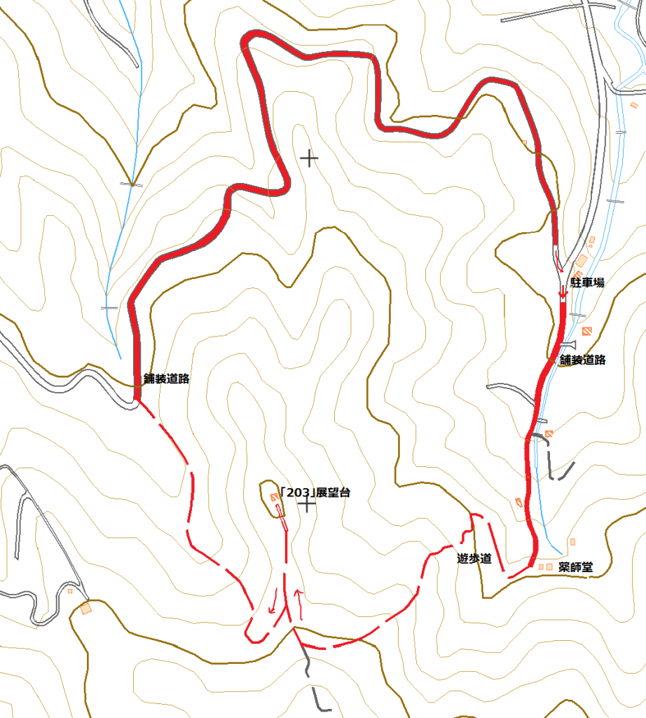 平原の滝から203展望台ハイキングマップ